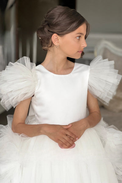 Custom Wedding Party Flower Girl Floor Length Satin Tulle Dress