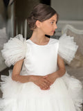Custom Wedding Party Flower Girl Floor Length Satin Tulle Dress