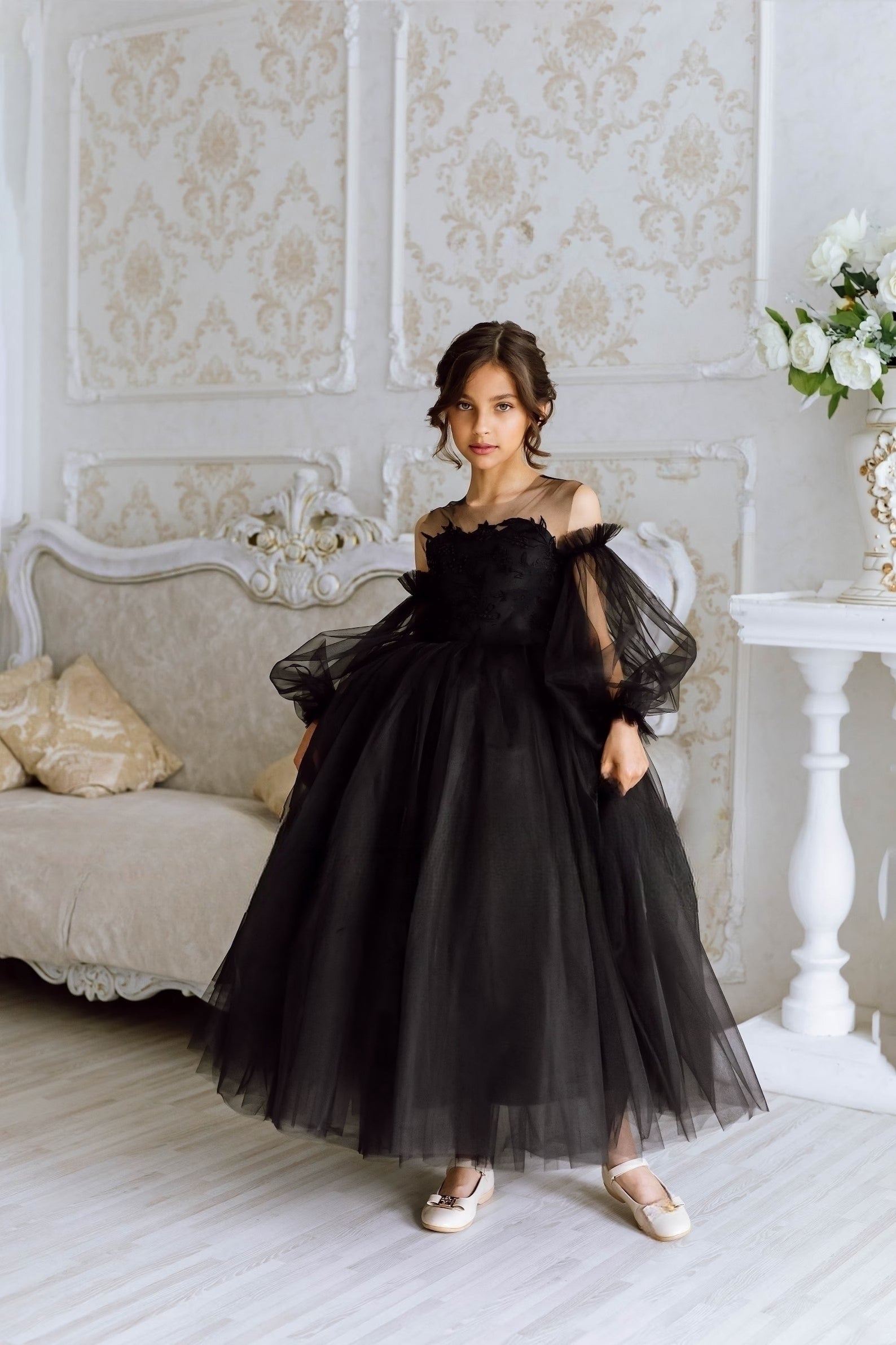 Girls Black Pageant Wedding Party Special Occasion Sequin Tulle Satin Dress