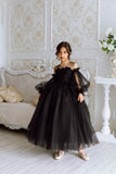 Girls Black Pageant Wedding Party Special Occasion Sequin Tulle Satin Dress