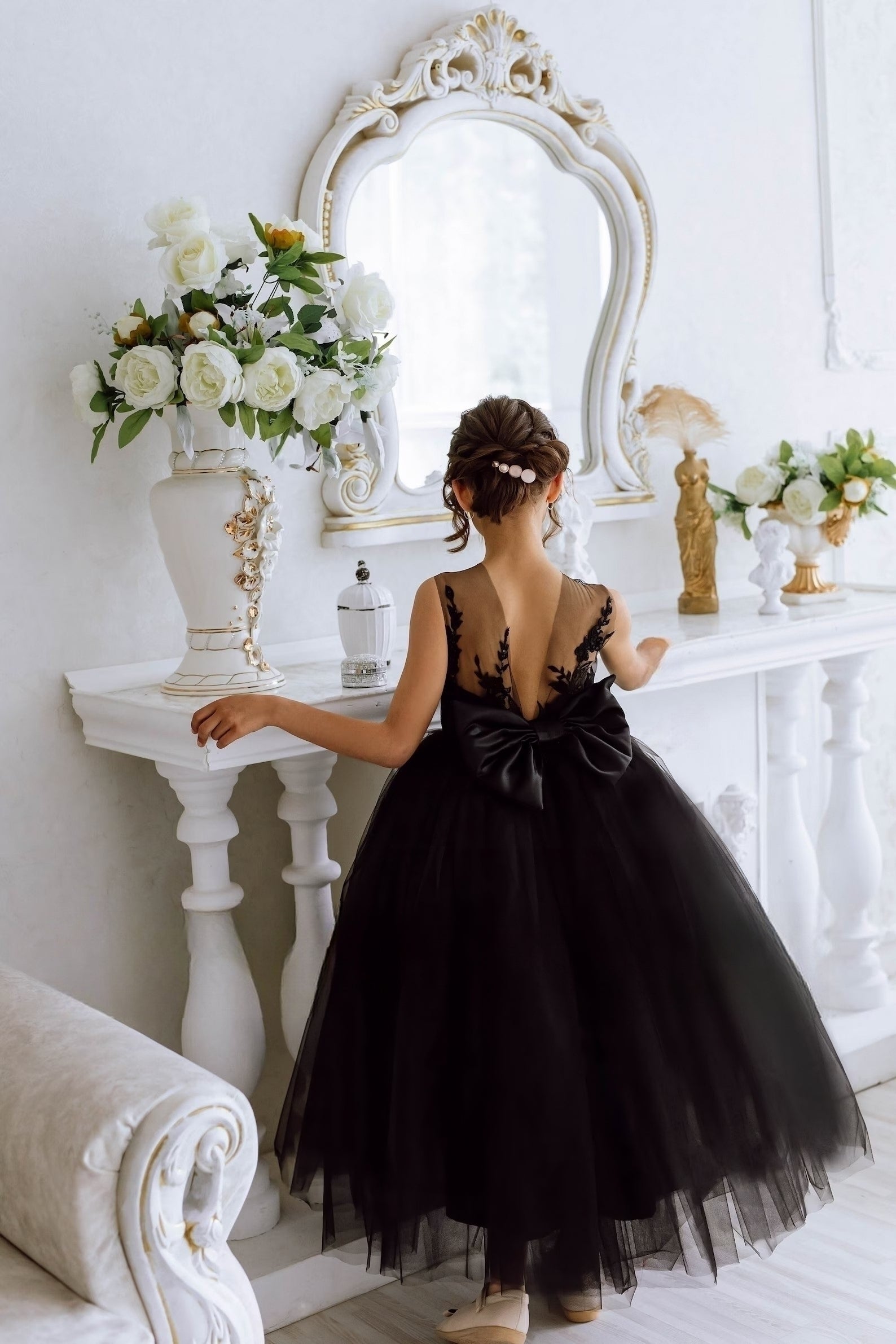 Girls Black Pageant Wedding Party Special Occasion Sequin Tulle Satin Dress