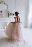 Girls Custom Couture Tulle Satin Wedding Party Flower Girl Floor Length Dress