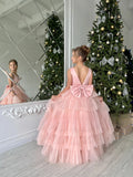 Custom Handmade Flower Girl Wedding Party Satin Tulle Floor Length Dress