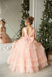 Custom Handmade Flower Girl Wedding Party Satin Tulle Floor Length Dress