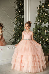 Custom Handmade Flower Girl Wedding Party Satin Tulle Floor Length Dress