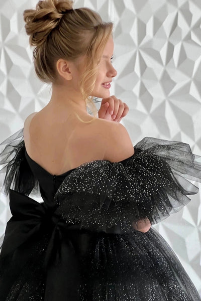 Girls Custom Glitter Tulle Satin Special Occasion Pageant Party Floor Length Dress