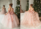 Custom Handmade Flower Girl Wedding Party Satin Tulle Floor Length Dress