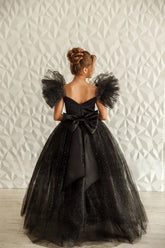 Girls Custom Glitter Tulle Satin Special Occasion Pageant Party Floor Length Dress