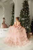 Custom Handmade Flower Girl Wedding Party Satin Tulle Floor Length Dress