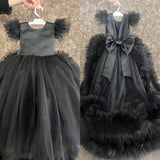 Custom Wedding Party Flower Girl Floor Length Satin Tulle Dress