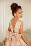 Girls Stunning Satin Flower Girl Special Occasion Floor Length Dress With Pearls