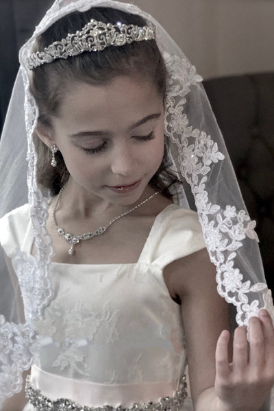 Couture First Communion Veil With French Lace Trim