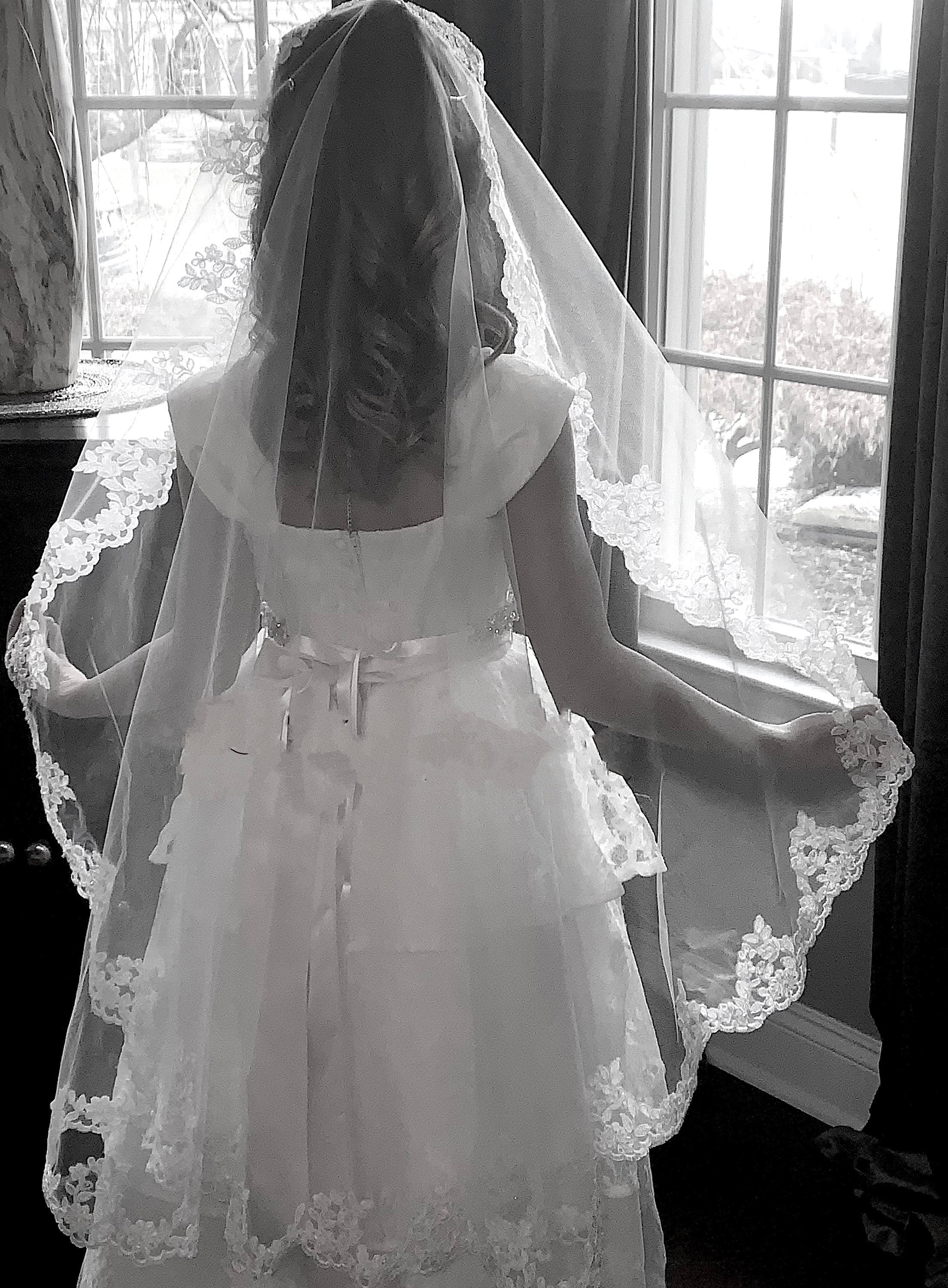 Couture First Communion Veil With French Lace Trim