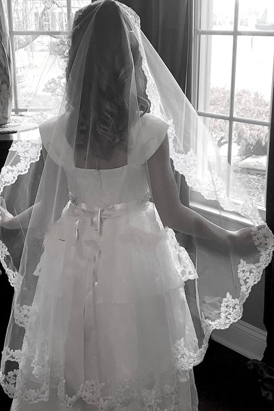 Couture First Communion Veil With French Lace Trim