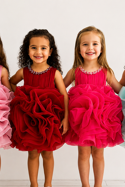 Girls Organza Bloom Party Dress with Rosette Tutu