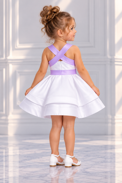 Girls Satin Pageant Dress with Crisscross Straps & Bow