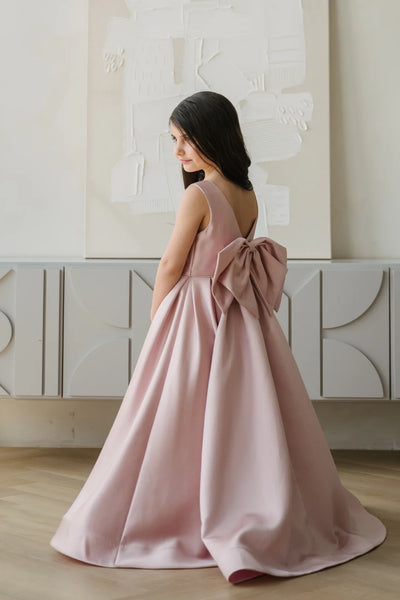 Auréline Blush Pink Satin Couture Girls Gown - Blush Kids