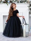 Chandra Flower Girl Velvet Tulle Dress - Wedding Party Pageant | Blush Kids