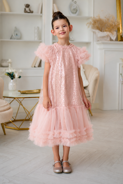Isolde Blush Sequin Gown | Couture Girls Party Dress
