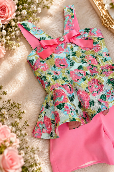 Girls Floral Brocade Pageant Short Set | Signature Designer