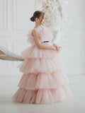 Ruffled Tulle Pageant Gown - Imani Girls Ostrich Feather Ball Gown