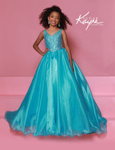 Sugar Kayne Crystal Pageant Gown in Aqua, Lilac & White
