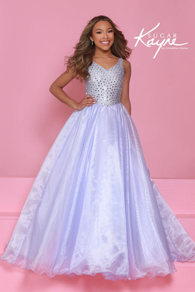 Sugar Kayne Crystal Pageant Gown in Aqua, Lilac & White