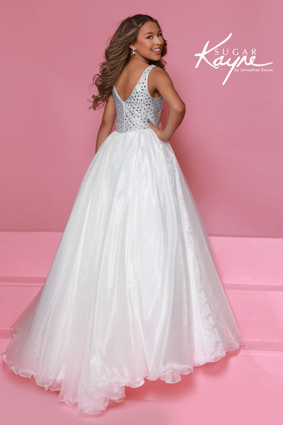 Sugar Kayne Crystal Pageant Gown in Aqua, Lilac & White