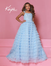 Sugar Kayne Ice Blue Tiered Tulle Girls Pageant Dress