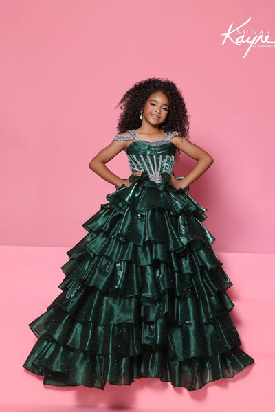 Sugar Kayne Tiered Organza Pageant Ball Gown
