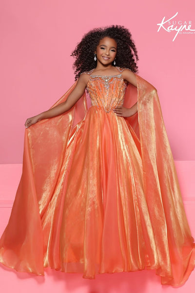 Sugar Kayne Girls Competition Evening Dress with Cape