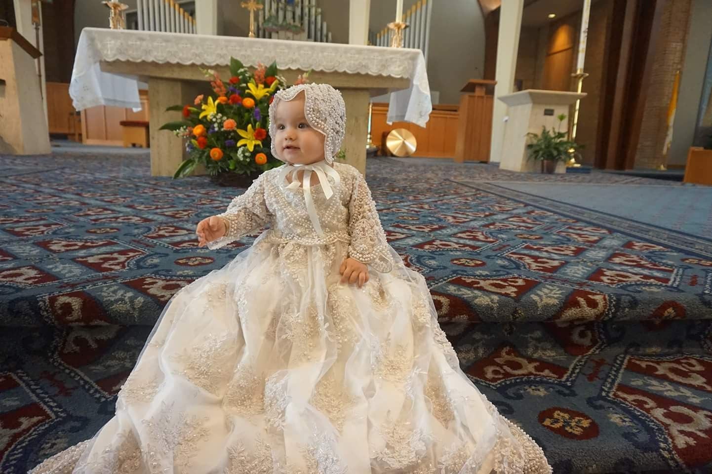 Gorgeous Couture Hand Crafted Beaded Lace Baptismal Gown