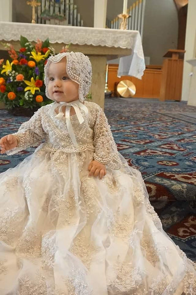 Gorgeous Couture Hand Crafted Beaded Lace Baptismal Gown