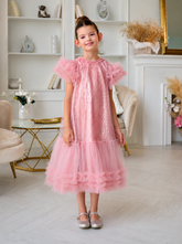Isolde Blush Sequin Gown | Couture Girls Party Dress