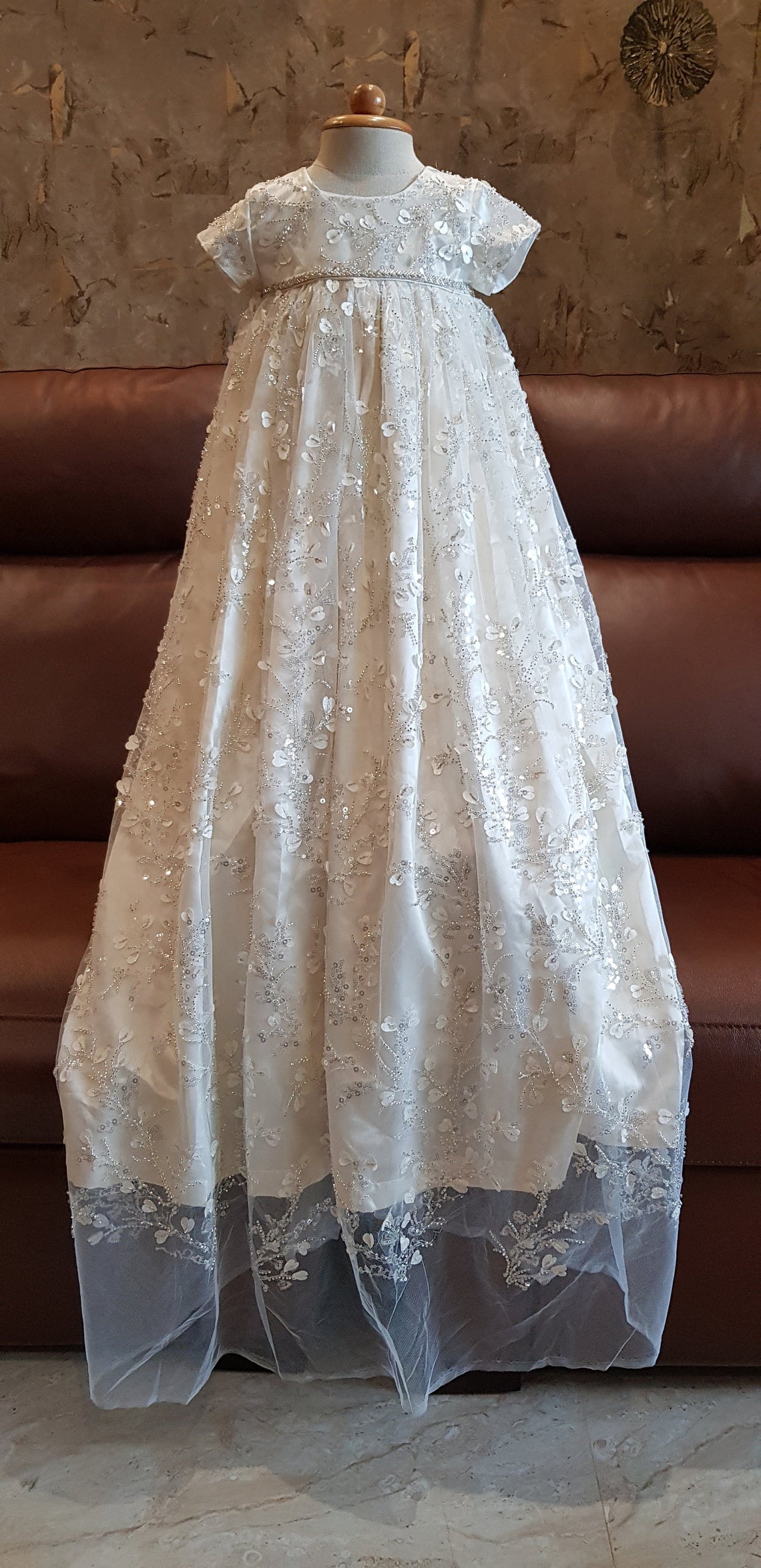 Custom Handmade Beaded Lace Baptism Gown Baby Christening Gown