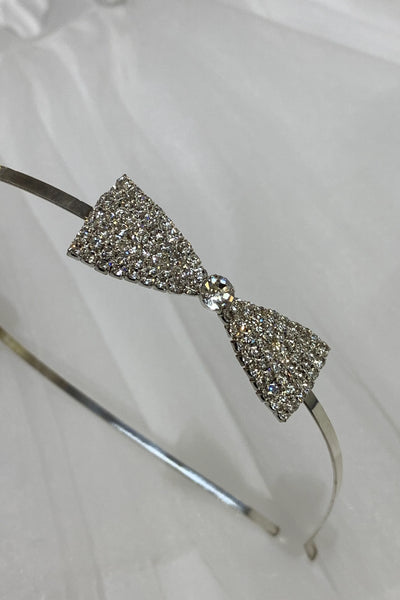 Silver Rhinestone Bow Headband for Girls