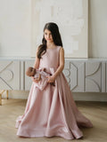 Auréline Blush Pink Satin Couture Girls Gown - Blush Kids