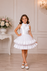 Girls Pageant Flower Girl Dress Satin Bow Tulle Skirt