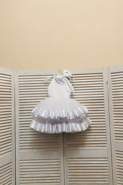 Girls Pageant Flower Girl Dress Satin Bow Tulle Skirt