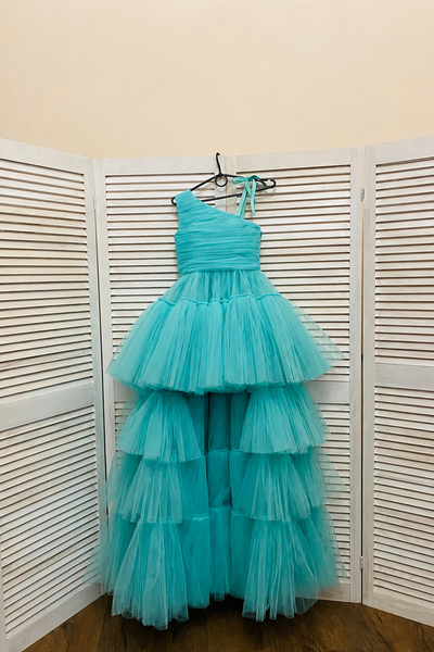 Girls Pageant Flower Girl One Shoulder Hi Low Ruffle Dress
