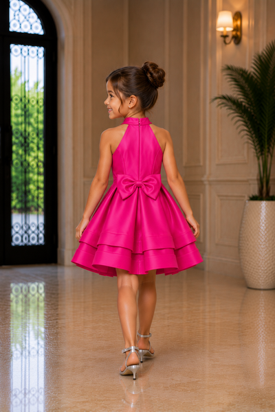 Girls Satin Pageant Dress With Crystals And Bow