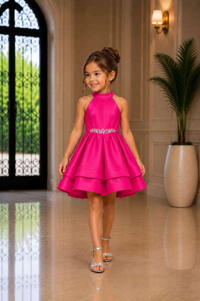 Girls Satin Pageant Dress With Crystals And Bow