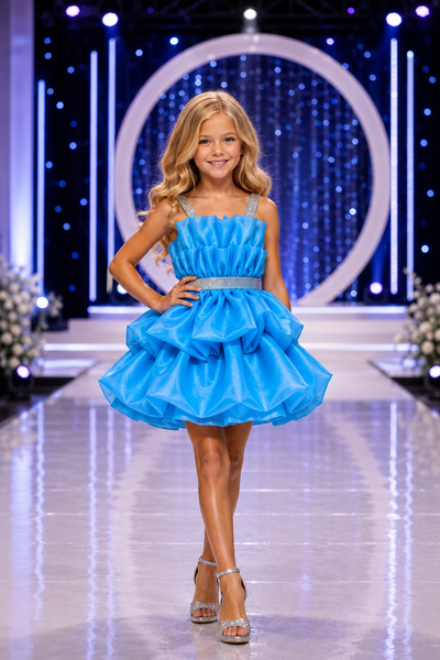 Girls Pageant Dress Organza Tiered Ruffle Skirt