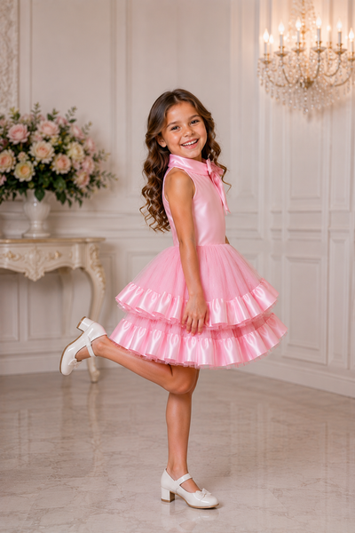 Girls Pageant Flower Girl Dress Satin Bow Tulle Skirt