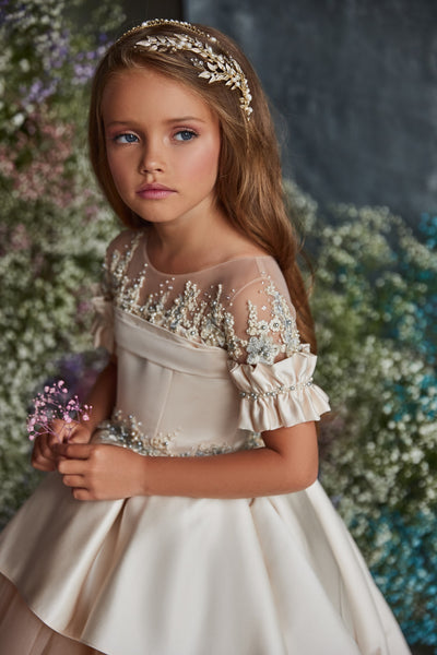 Pentelei Couture Girls Satin Tulle Special Occasion Pageant Party Gown