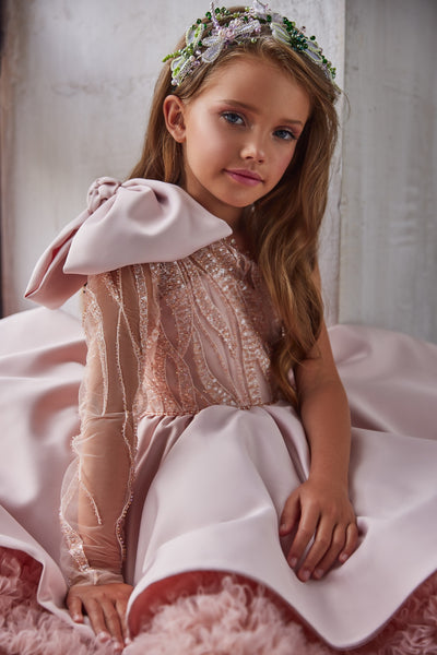Pentelei Couture Crystal Beaded Satin Short Pageant Party Special Occasion Dress