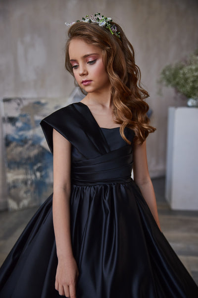 Pentelei Couture Girls One Shoulder Satin Special Occasion Party Gown