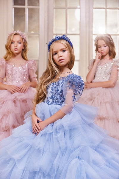 Pentelei Couture Belle Of The Ball Ruffle Tulle Embroidered Pageant Gown