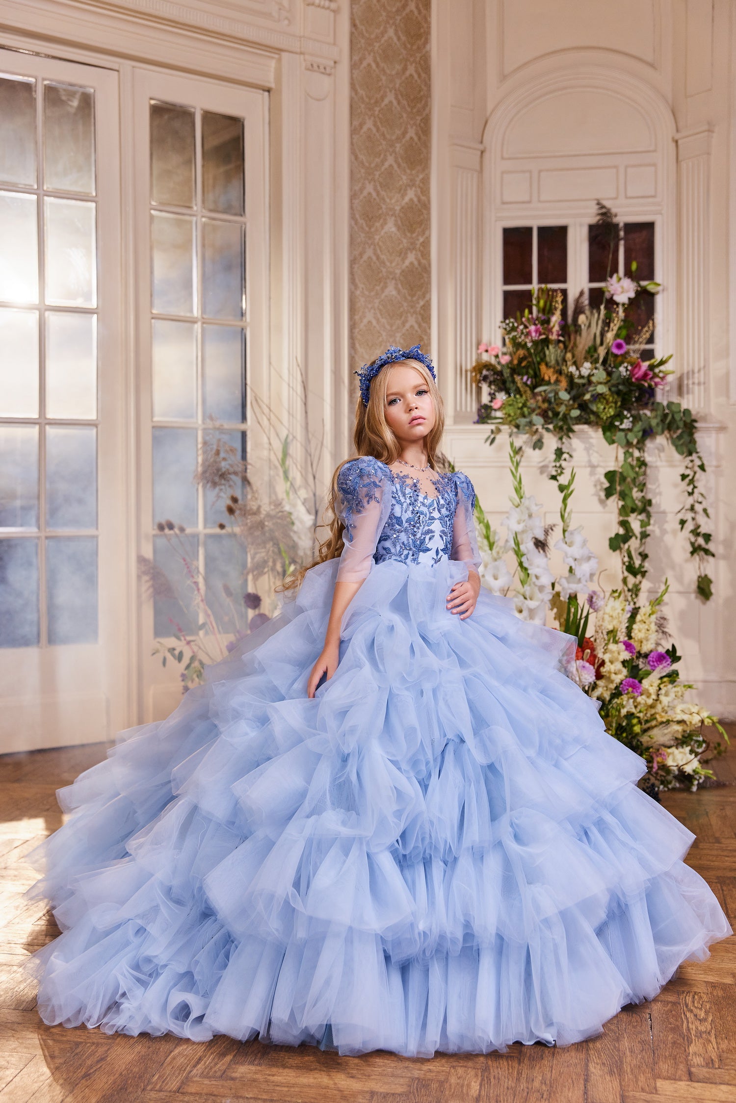 Pentelei Couture Belle Of The Ball Ruffle Tulle Embroidered Pageant Gown