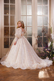 Pentelei Couture Girls Lace Pearl Accents Wedding Flower Girl Pageant Gown